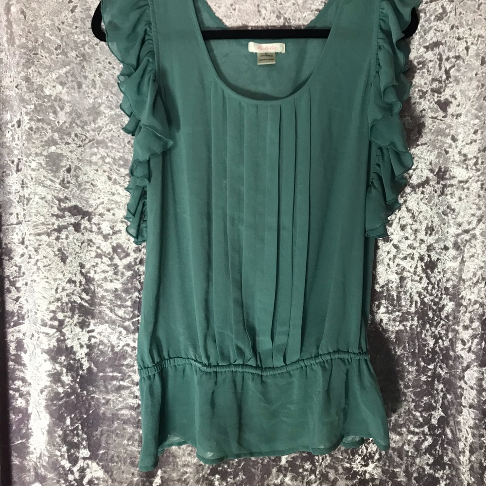 Short Sleeve Sheer Teal Ruffle Top